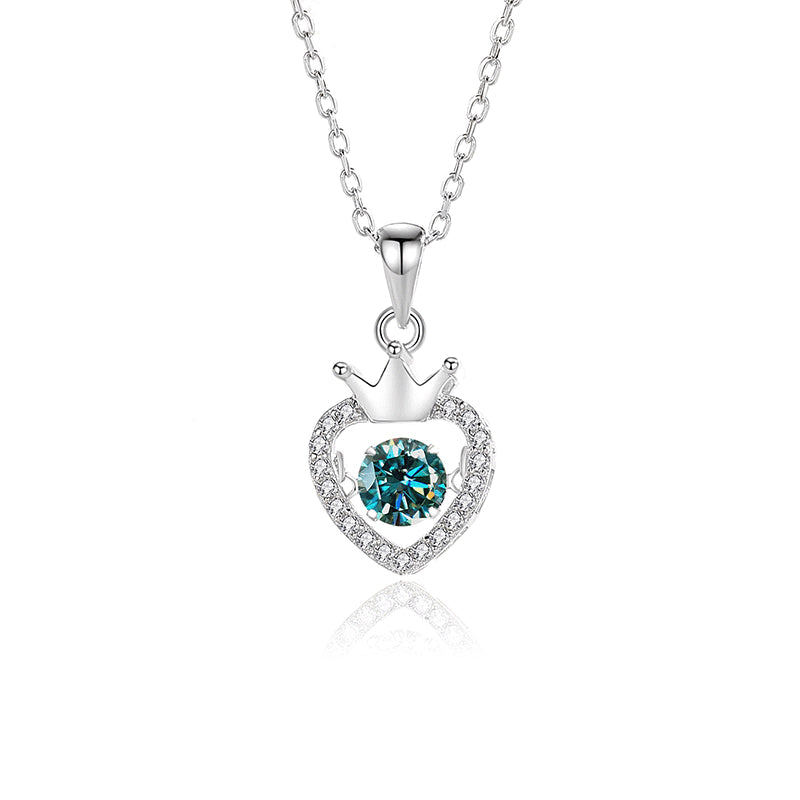 Dancing Blue Moissanite Heart 925 Silver Necklace