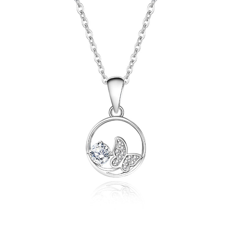 Round Butterfly Moissanite Necklace (925 Silver)_SG