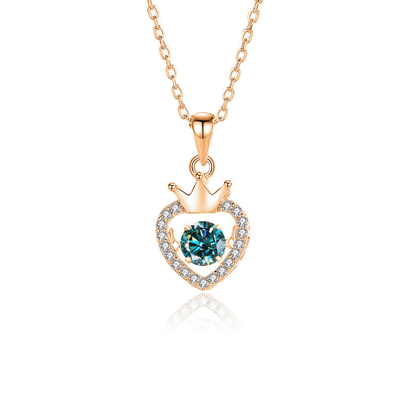 Dancing Blue Moissanite Heart 925 Silver Necklace
