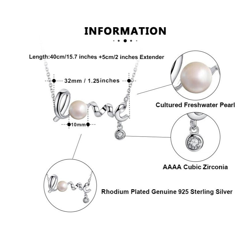 Letter "LOVE" Cultured Freshwater Pearl 925 Sterling Silver Necklace_SG