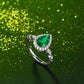 Pear Cut (Tear Drop) Lab Grown Emerald Halo 925 Sterling Silver Ring_SG