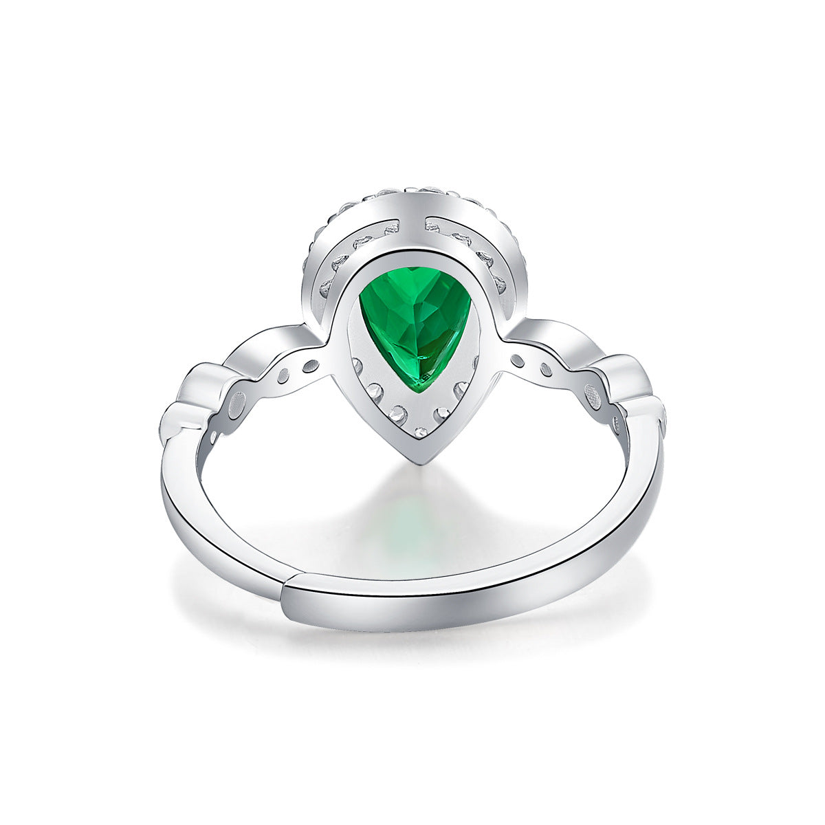 Pear Cut (Tear Drop) Lab Grown Emerald Halo 925 Sterling Silver Ring_SG