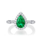 Pear Cut (Tear Drop) Lab Grown Emerald Halo 925 Sterling Silver Ring_SG