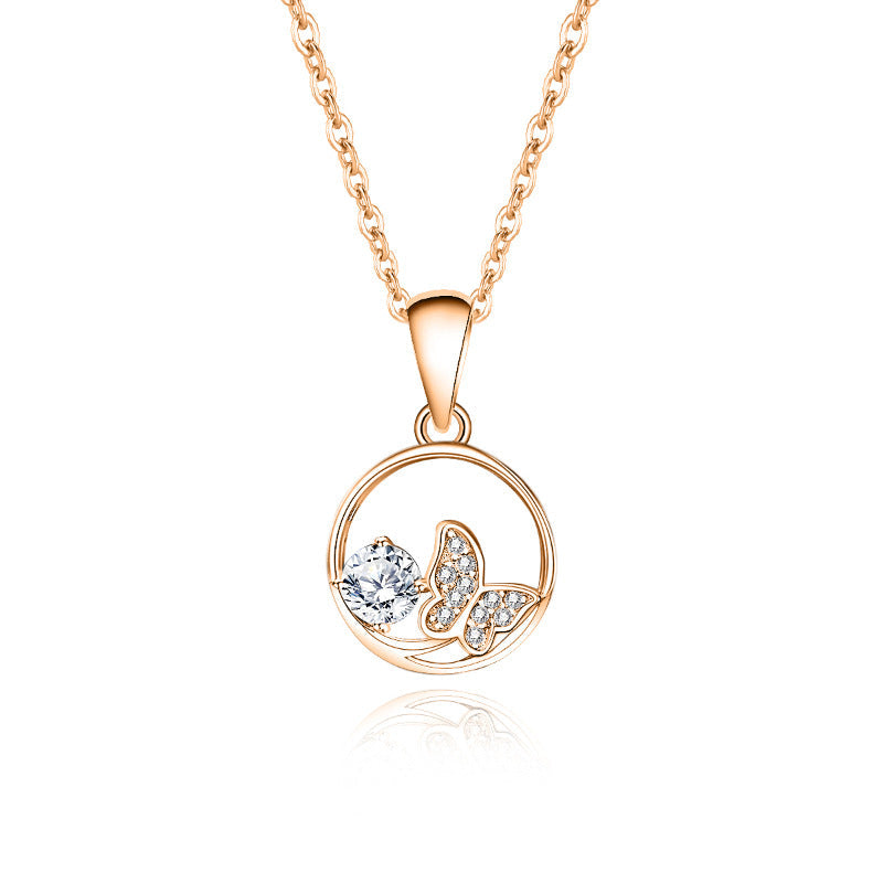 Round Butterfly Moissanite Necklace (925 Silver)_SG