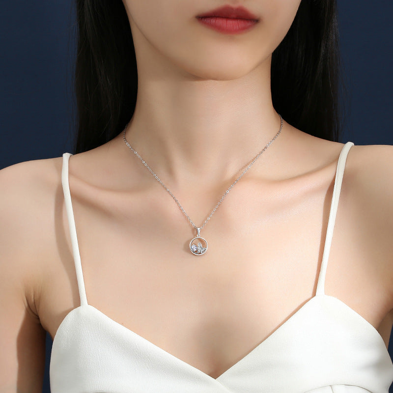 Round Butterfly Moissanite Necklace (925 Silver)_SG