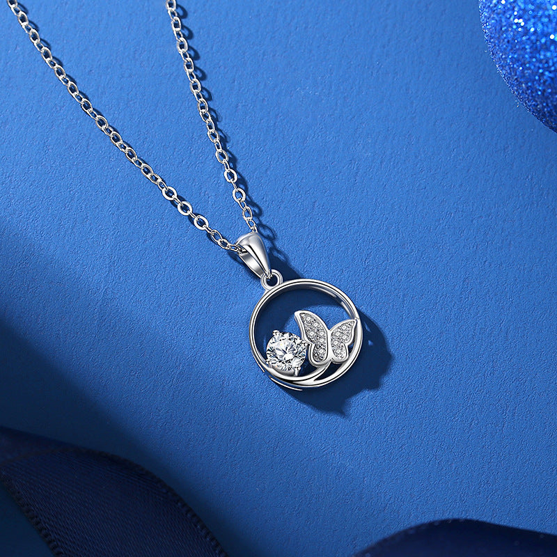 Round Butterfly Moissanite Necklace (925 Silver)_SG