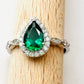Pear Cut (Tear Drop) Lab Grown Emerald Halo 925 Sterling Silver Ring_SG