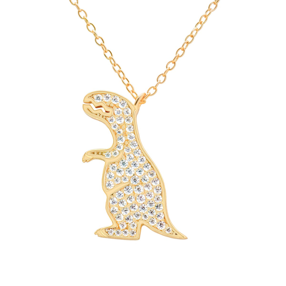 Tyrannosaurus Dinosaur CZ Necklace (925 Silver)_SG