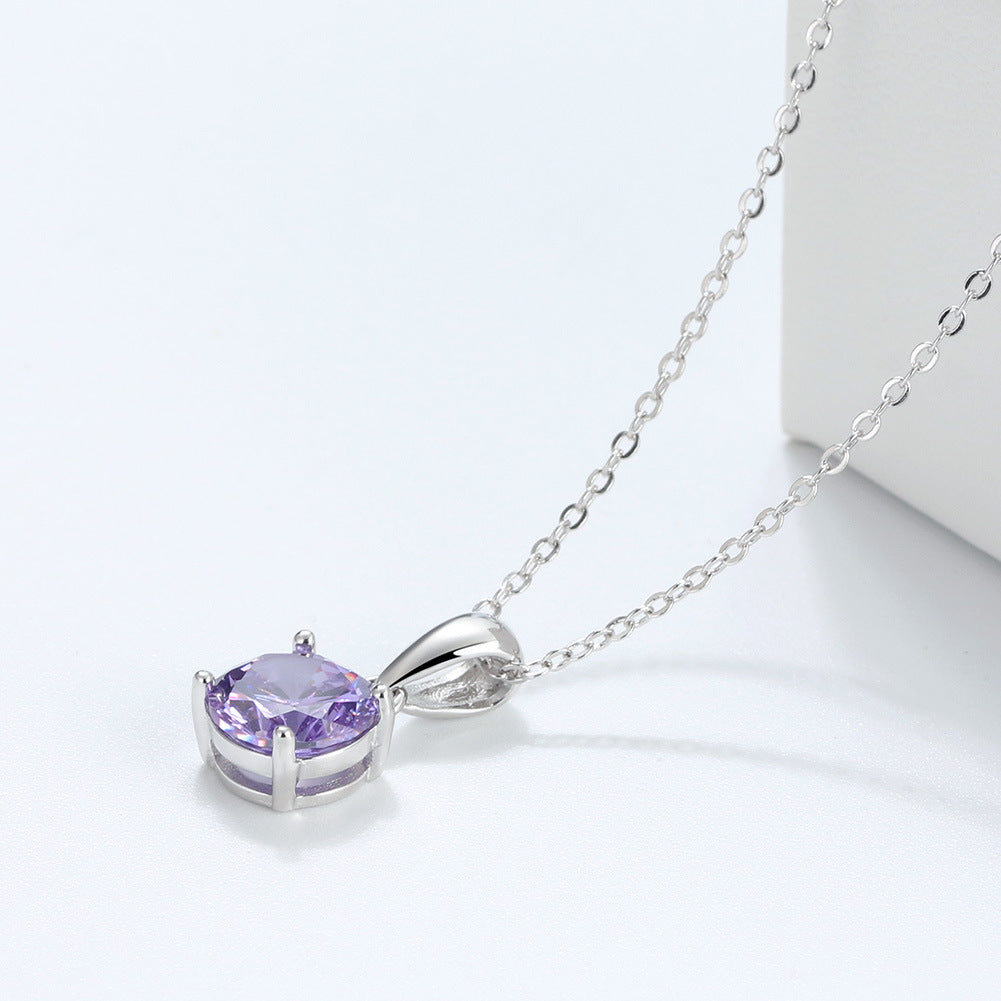 Solitaire CZ Birthstone Necklace (925 Silver)