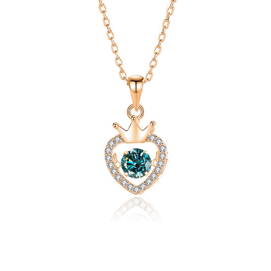 Dancing Blue Moissanite Heart 925 Silver Necklace
