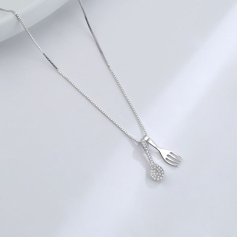 Perfect Pair Fork & Spoon 925 Silver Necklace