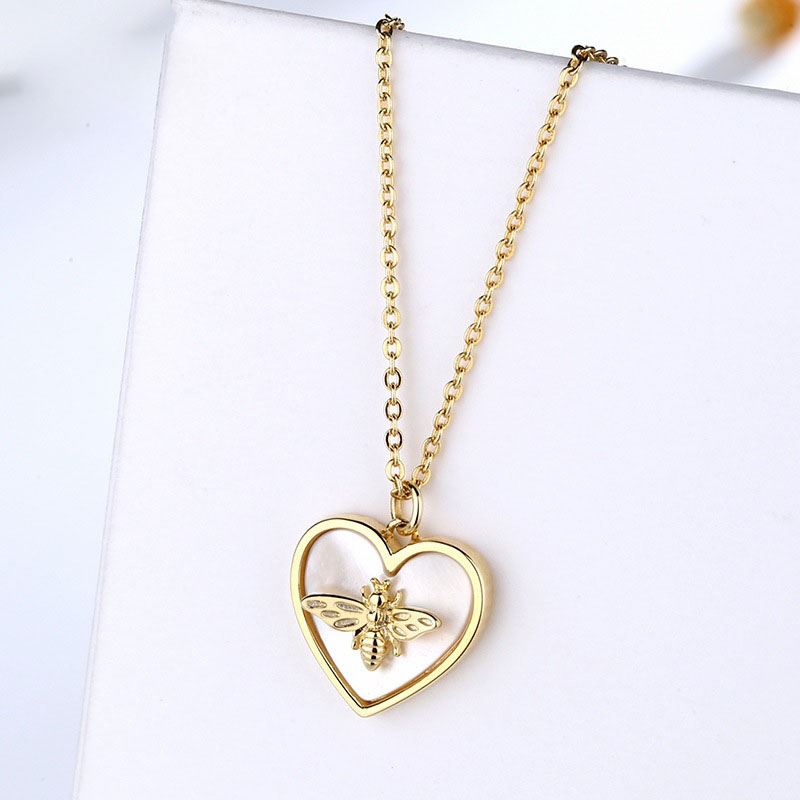Mini "Bee in My Heart" Mother of Pearl Necklace (925 Silver)
